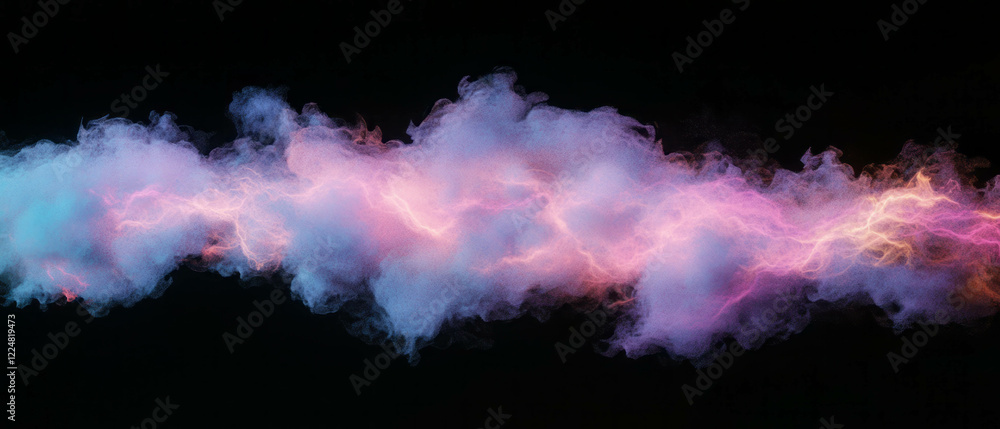 Poster dynamic lightning reflections on colorful smoke with a dark background