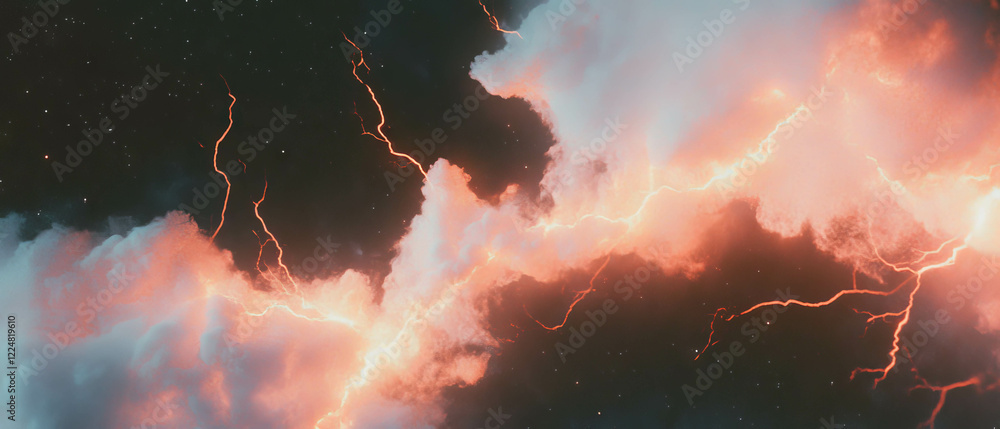 Poster Lightning strikes illuminate a stormy background with dynamic energy and intense light effects