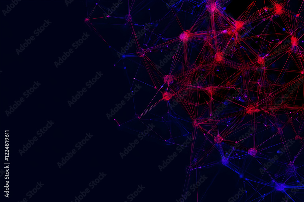 Poster abstract network background connects nodes with lines in red and blue dynamically