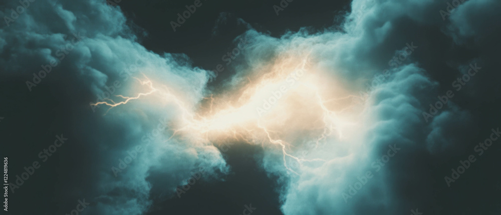 Poster captivating display of lightning strikes illuminating a dark and stormy sky