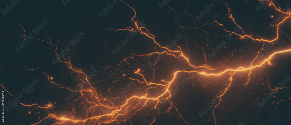 Aufkleber Dynamic lightning texture with a warm glow on a dark background creates a striking visual effect