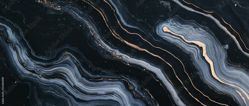 Poster Curved line texture with organic wavy patterns on a deep black background