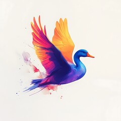Obraz premium Colorful swan flying, abstract art, ethereal background, digital illustration, visual design