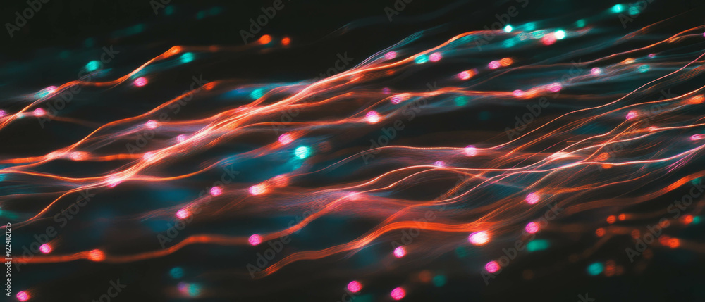 Poster glowing line texture with vibrant illumination on a black background