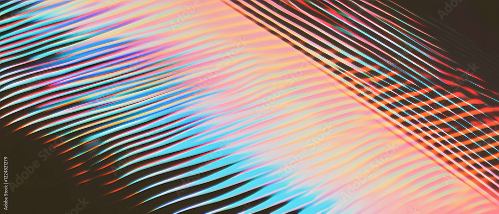 Poster Colorful gradient lines create dynamic texture overlay on smooth black background
