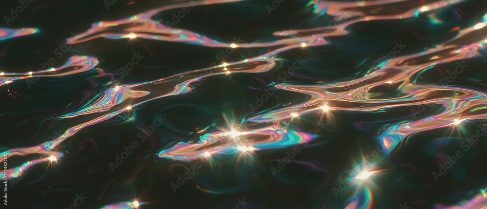 Poster Reflective lines creating light patterns on a dark surface