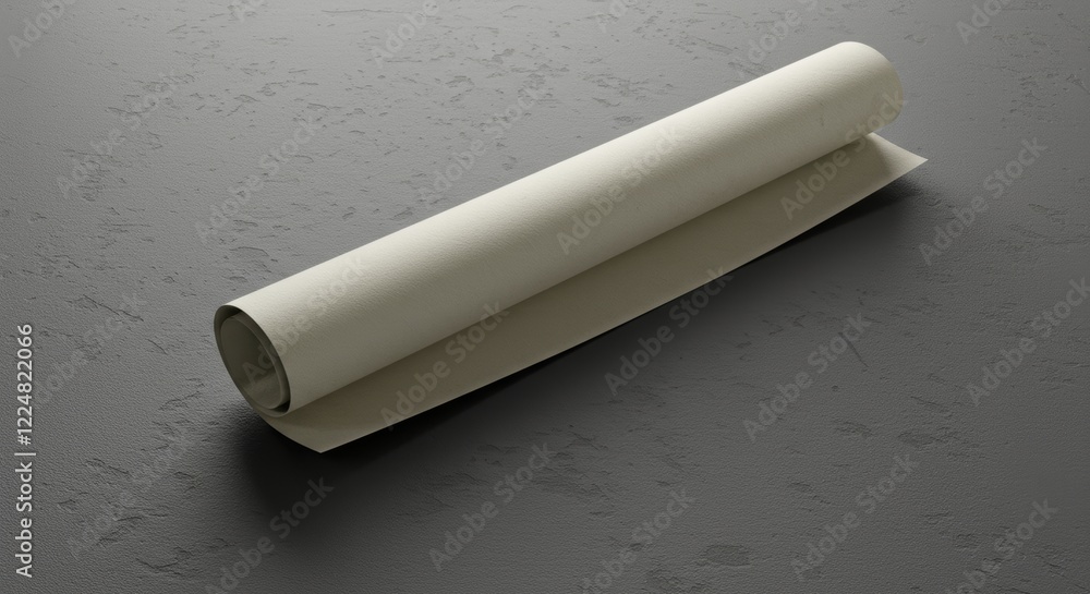 Poster rolled parchment scroll on textured surface with shadow and curved edge