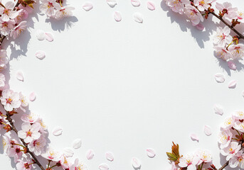 桜の花びら 背景素材｜コピースペース付きの白背景｜春のイメージ｜Cherry Blossom Petals Backgrounds｜White Background with Copy Space｜Spring Image