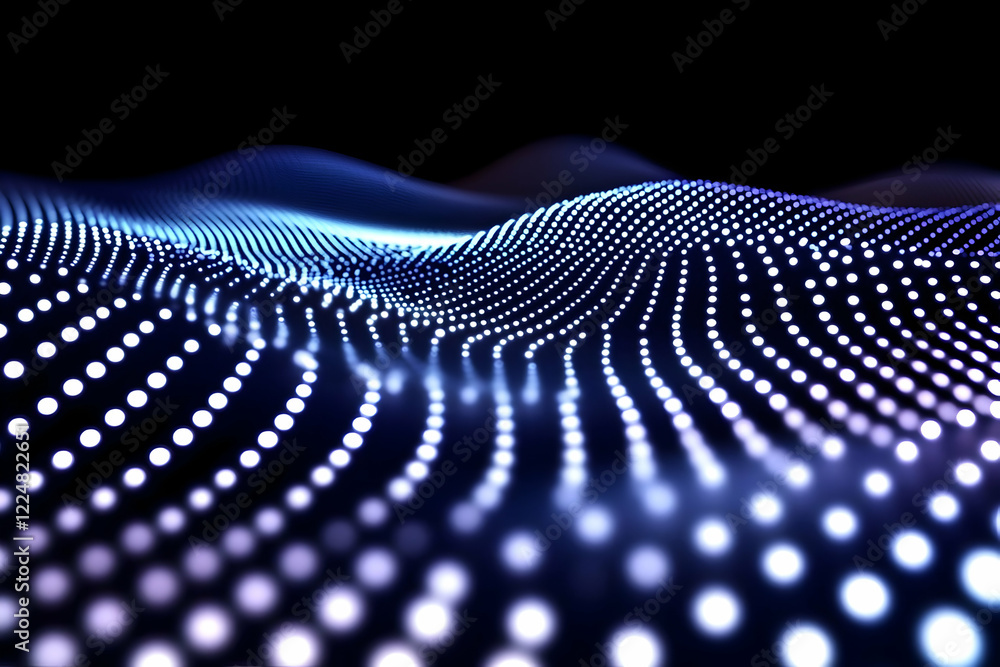 Aufkleber abstract 3d background forms a wavy pattern with illuminated dots seamlessly in dark background.