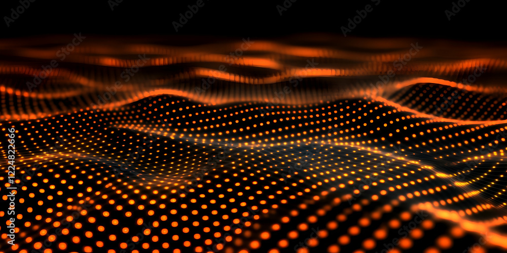 Poster abstract orange dotted wave background flows smoothly and dynamically in dark space