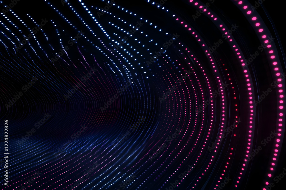 Poster abstract background with pink and blue glowing dots forming tunnel dynamically