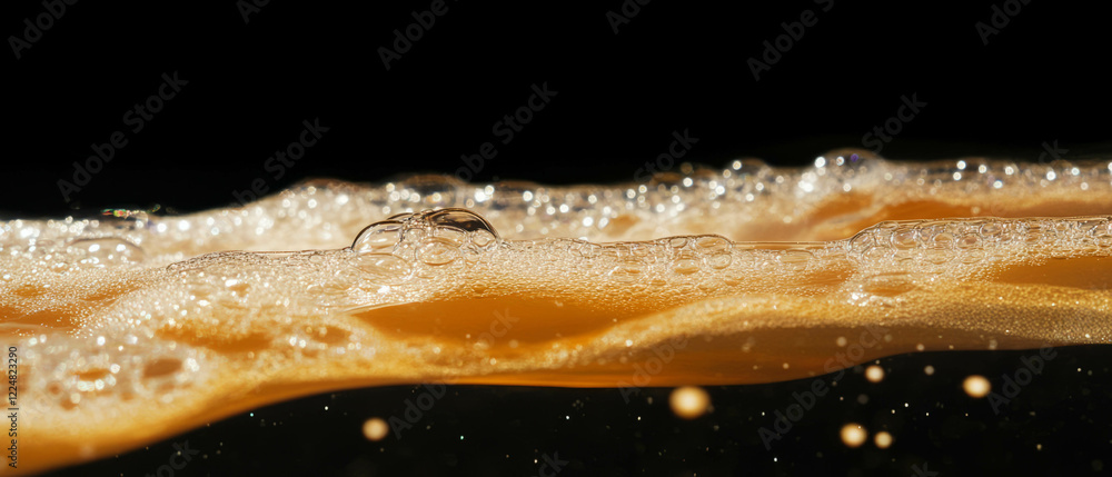 Poster Liquid bubbles create abstract patterns against a black background in artistic composition