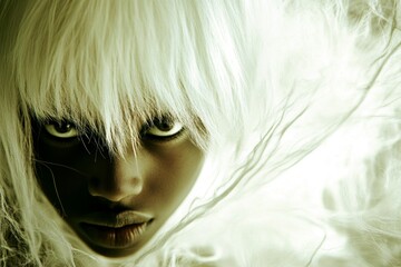 Commercial ad idea. Gorgeous happy mixed-race girl - for ads, magazine ad and web marketing use. Short hairdo - blond hair. Bold advertising look. Vibrant portrait styles. Glam look.