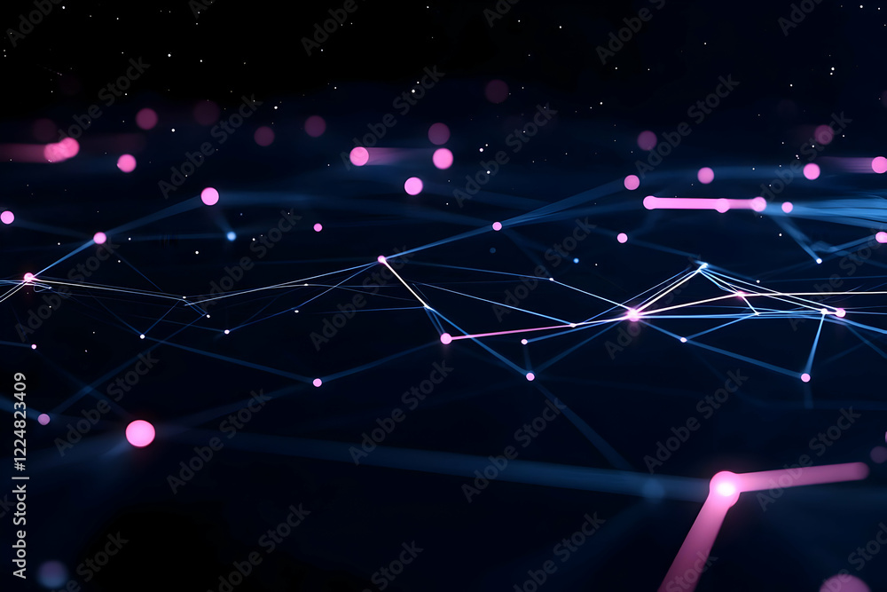 Poster abstract 3d network illustration forms complex connections with glowing nodes and lines