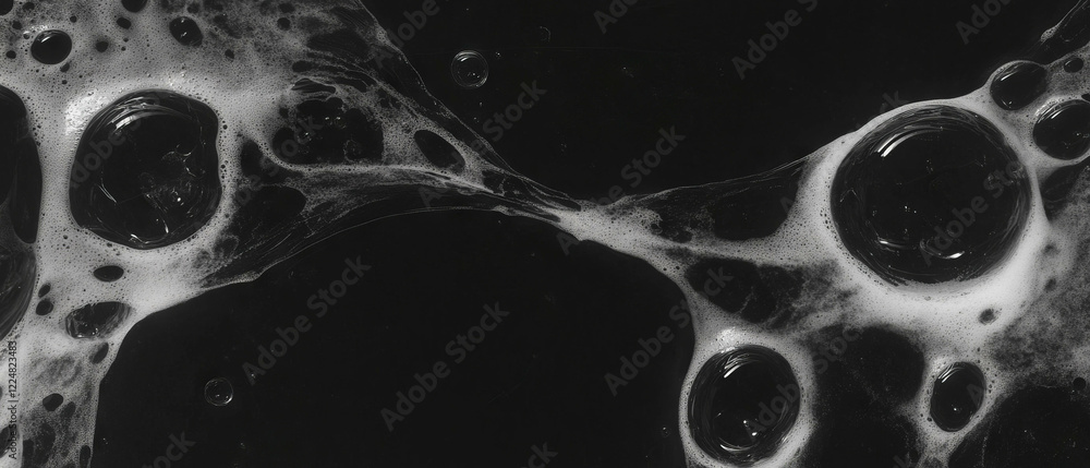 Poster liquid bubbles texture with large bubbles and viscous effects on a black background