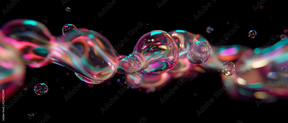 Poster liquid bubbles create a colorful and vibrant texture against a black background