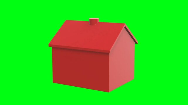 Housing market 3D motion graphic:  Seamless looping red house on green screen