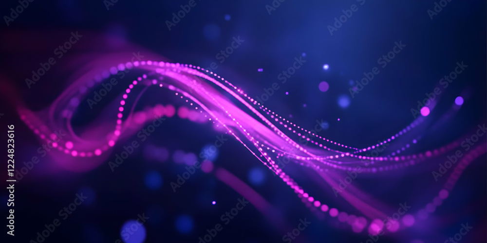 Aufkleber abstract background with pink wavy lines and bokeh effect on dark blue background