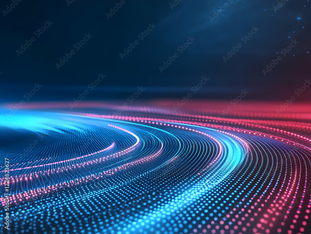 Poster abstract background creates a dynamic flow with particles and light trails