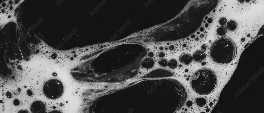 Aufkleber Liquid bubbles create a smooth texture with clusters and small forms against black background