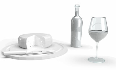 3D illustration - vine and cheese