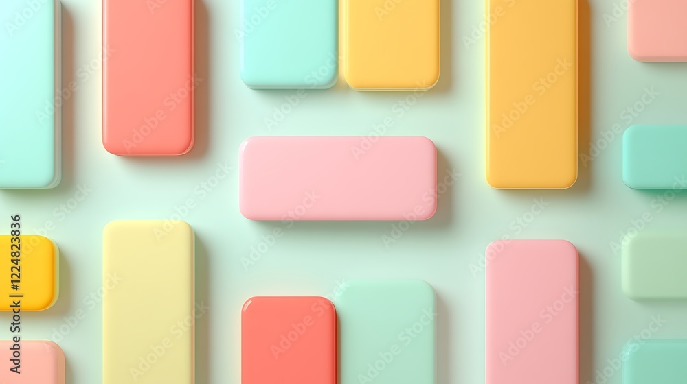Poster colorful geometric blocks arranged on a pastel background creating an abstract and modern design aes