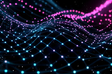 Fototapeta premium Abstract Background Shows Glowing Nodes and Lines Connecting in a Network Dynamically with Particles
