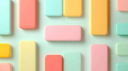 Colorful geometric blocks arranged on a pastel background creating an abstract and modern design aesthetic