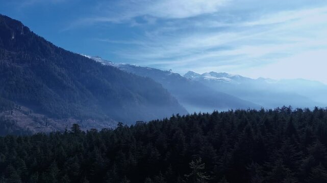 Drone shot of snowy mountains