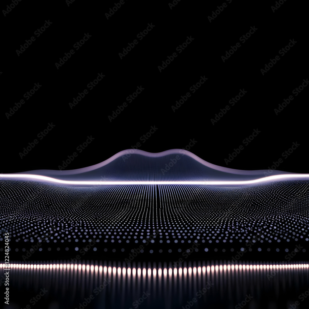 Poster abstract 3d landscape creates a dynamic wave pattern with glowing dots on dark background
