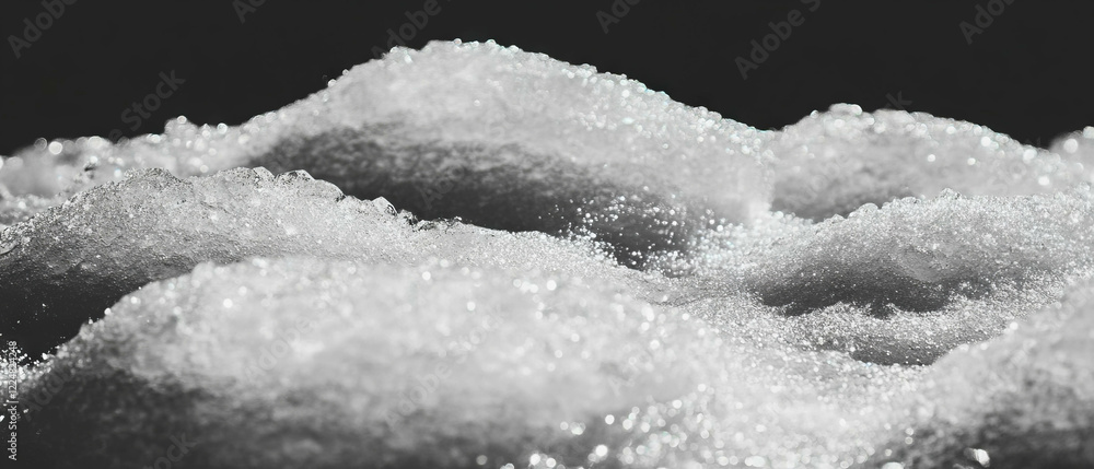 Poster melting snow texture with wet surface and glistening effect against black background