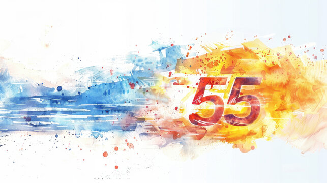 55 mph Speed Limit Day Vibrant abstract splash with number 55 in dynamic blue and orange