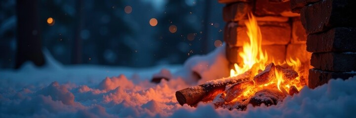 Fototapeta premium The warm glow of a lit fire on a cold winter night, ambiance, cozy, flames