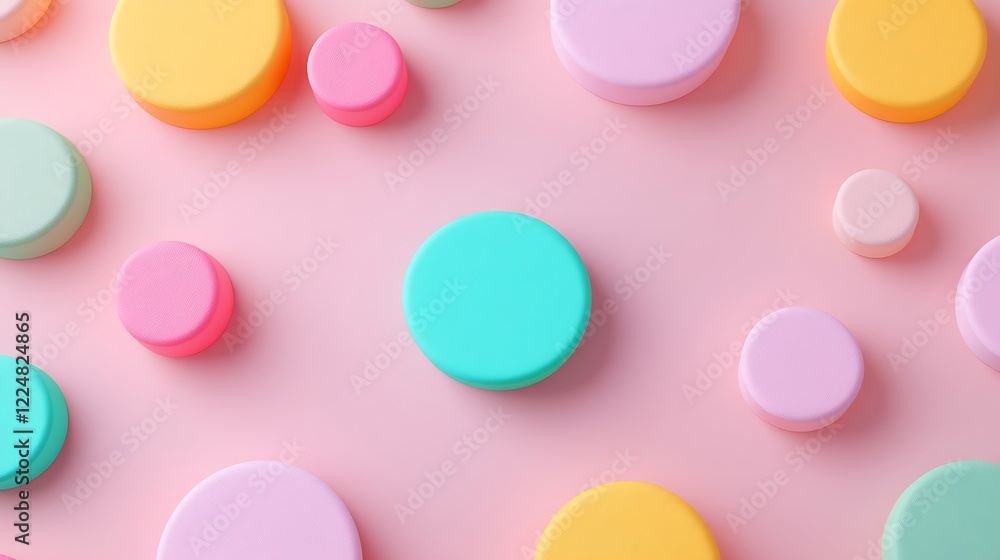 Poster colorful geometric circles on soft pink background creating a delightful and playful mood for creati