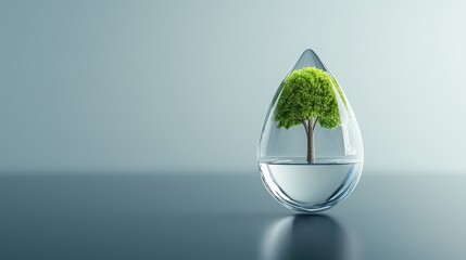 A glass droplet containing a green tree symbolizes nature and conservation. , water world day