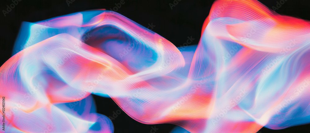 Aufkleber vibrant neon abstract shapes with flowing curves on dark background showcasing artistic design