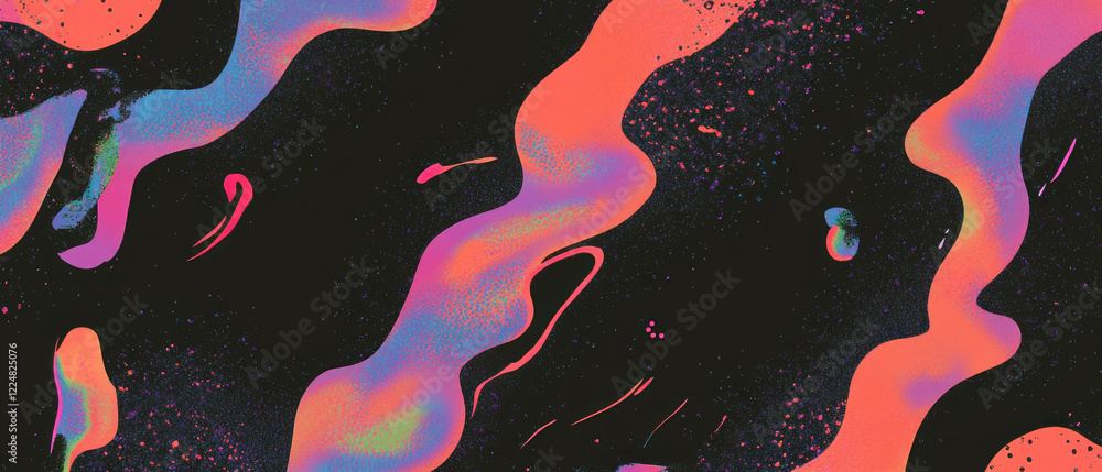 Aufkleber Vibrant neon abstract shapes with flowing curves on a dark background create a dynamic visual effect