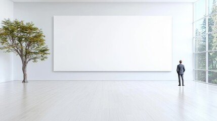 Businessman Contemplating Blank Canvas in Modern Office