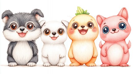 Obraz premium Adorable Watercolor Cartoon Animals Illustration