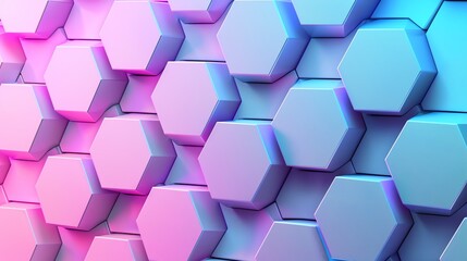 Abstract geometric background of 3d hexagons with a pink to blue gradient.
