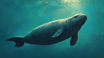 Fototapeta premium Submerged Serene Marine Mammal In Ocean Depths