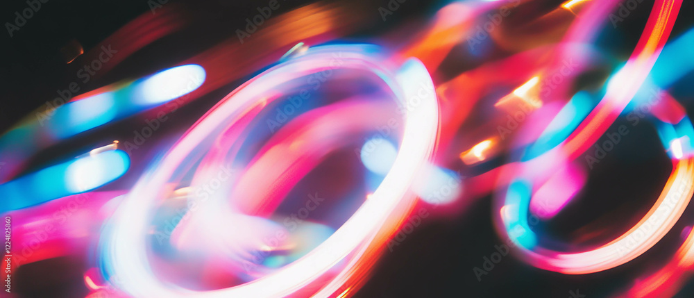 Aufkleber neon illumination creates vibrant overlay texture with sharp details on a black background
