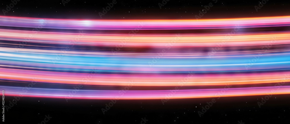 Poster dynamic neon light trails create vibrant patterns against a dark backdrop in long exposure art