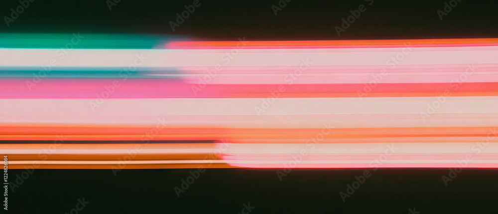 Poster Vibrant neon light trails create a dynamic motion blur against a dark backdrop
