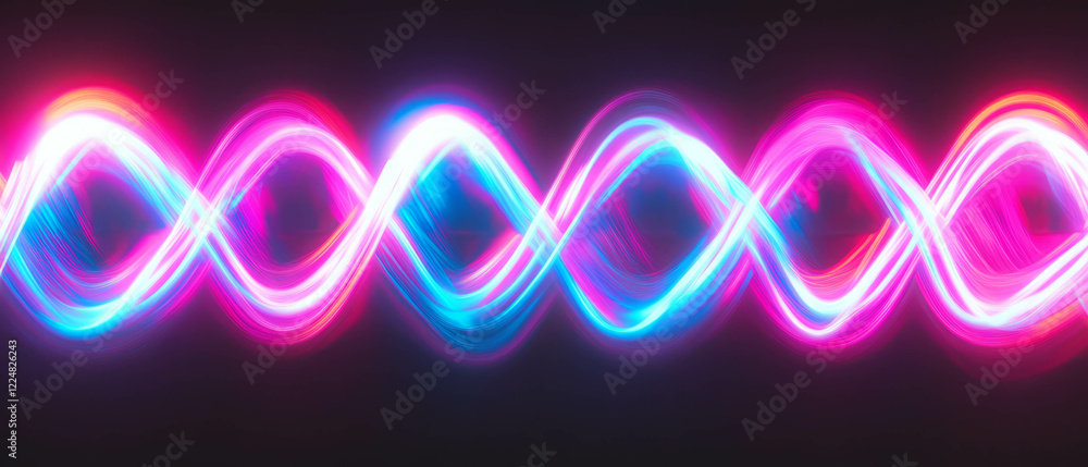 Poster Vibrant neon spiral pattern with dynamic texture on a dark background
