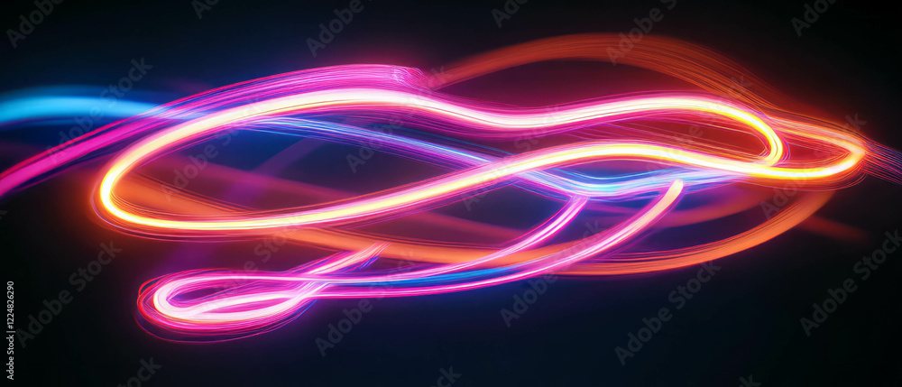 Aufkleber Vibrant neon spiral texture with dynamic winding patterns on a dark background