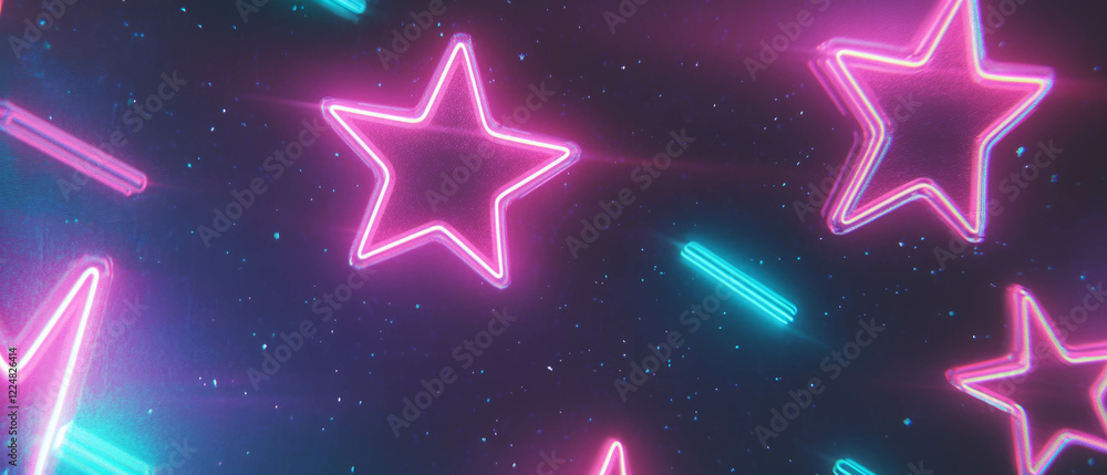 Poster vibrant neon stars sparkle against a dark celestial backdrop for a mesmerizing cosmic effect