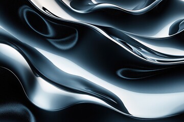 Fototapeta premium Abstract flowing metallic surface with smooth curves and reflective highlights in dark blue