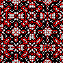 Seamless pattern of Ukrainian ornament in ethnic style, identity, vyshyvanka, embroidery for print clothes, websites, banners, poster. Vector illustration background