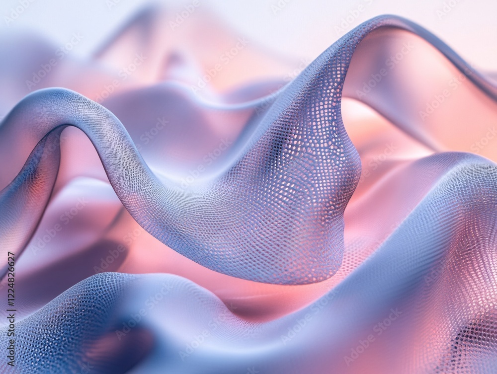 Poster abstract flowing mesh fabric with soft gradient light in blue and pink colors background